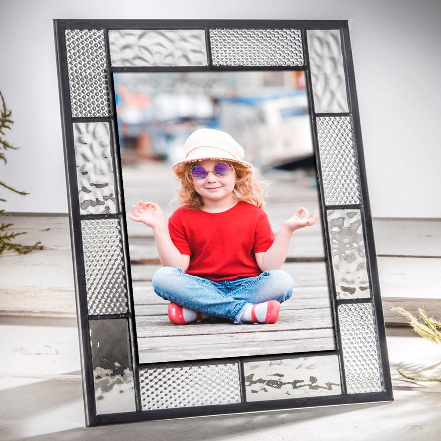 Grey and Clear Stained Glass Picture Frame