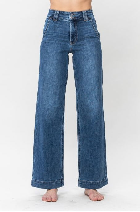 High Waist | Wide Leg | Double Button Jeans