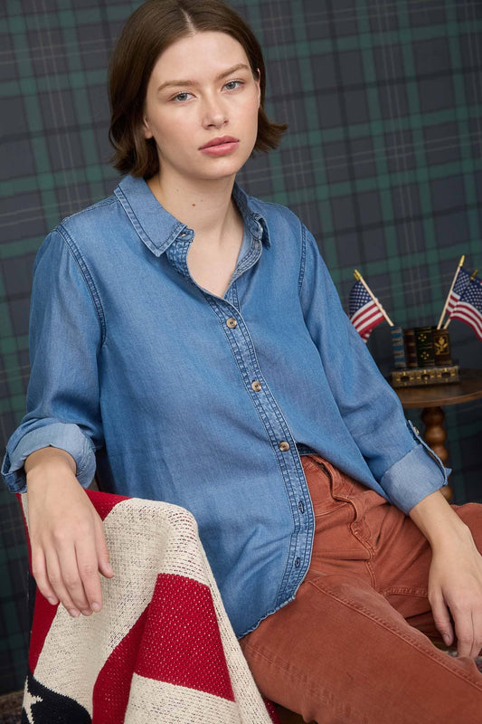 Chambray Collared 3/4 Button Down