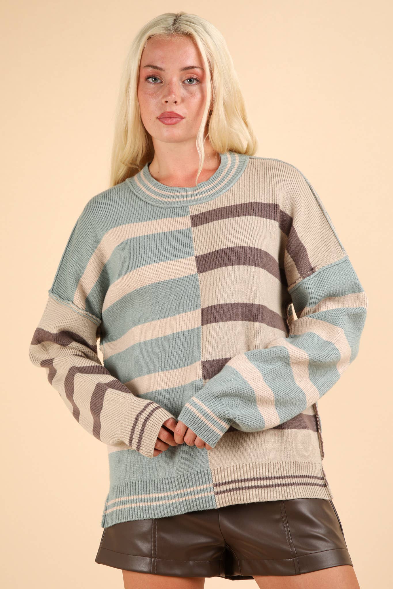 Color Block Oversized Striped Sweater