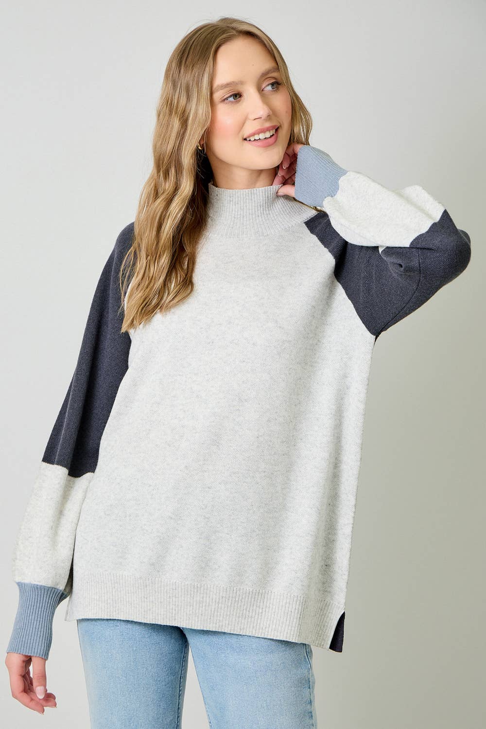 Mock Neck Color Block Sweater