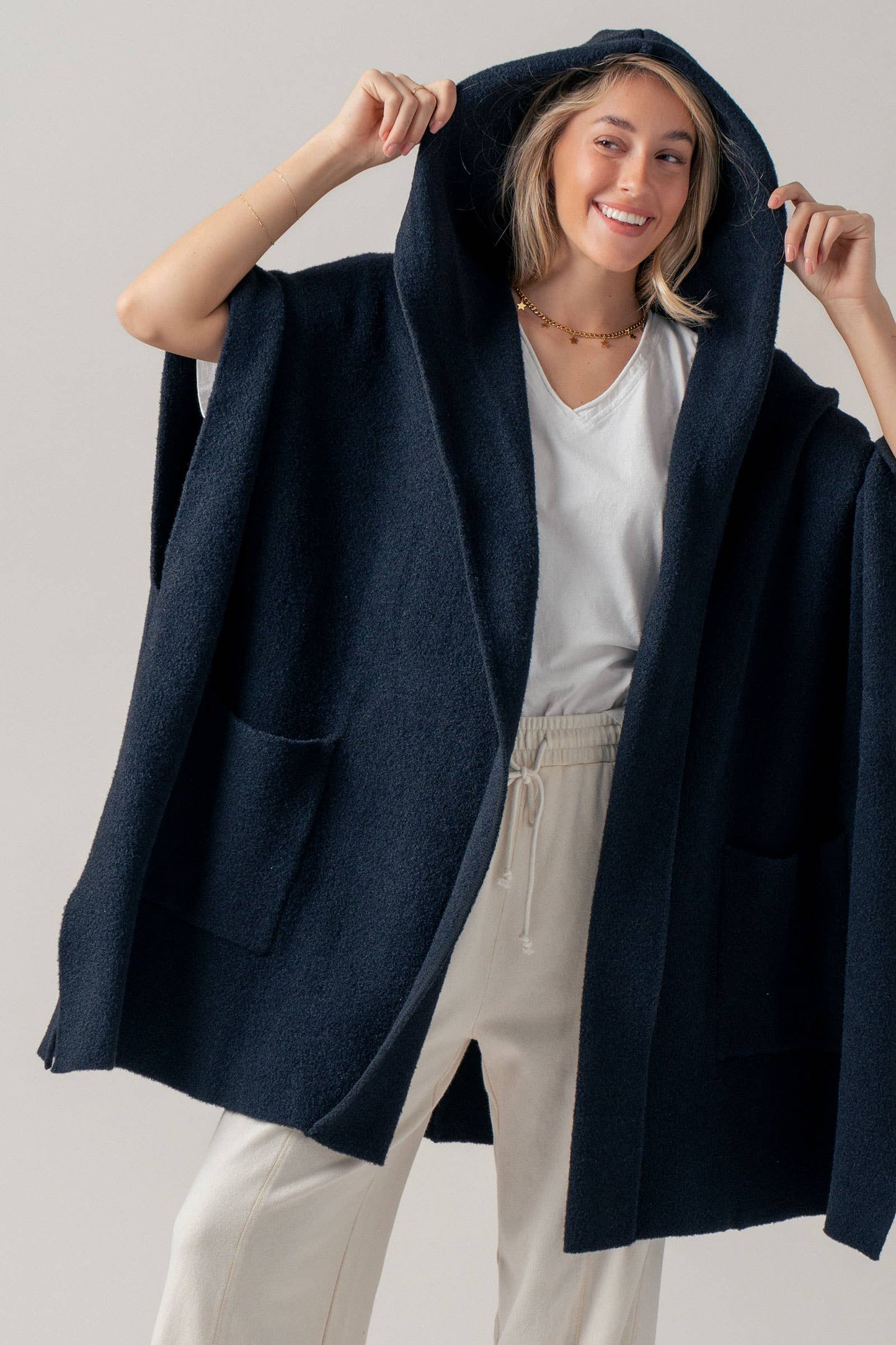 Oversized Hooded Knit Poncho | One Size
