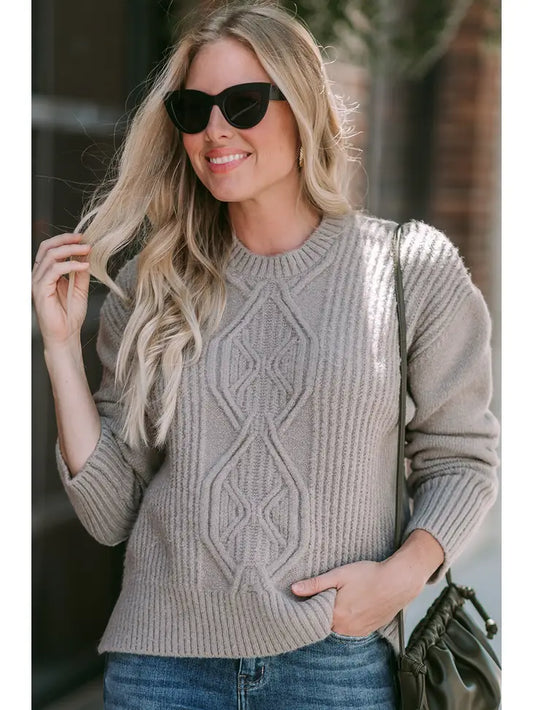 Lofty Cable Knit Long Sleeve Sweater | Pebble