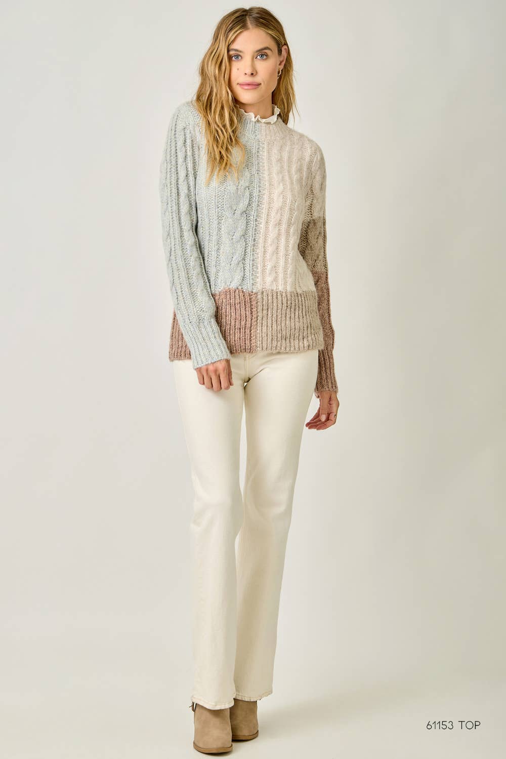 Color Blocked Cable Sweater