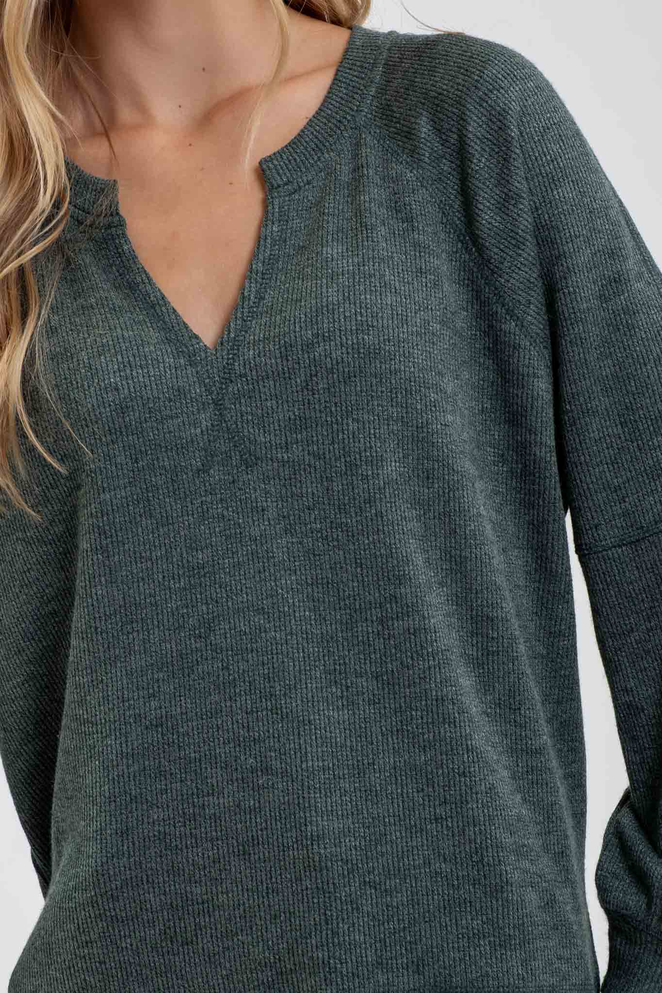 Split Neck Raglan Knit Top