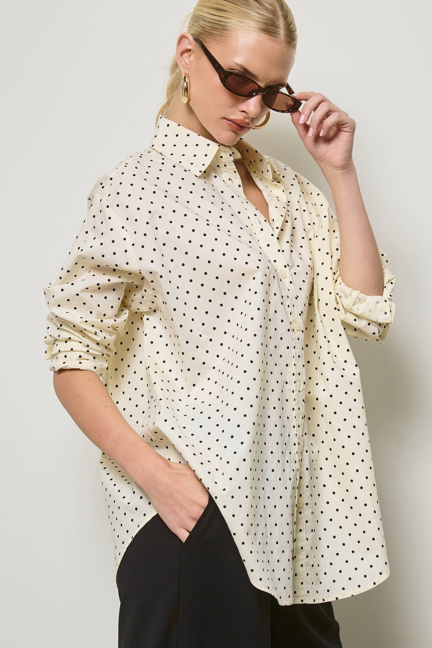 Polka Dot Oversized Button Down Shirt