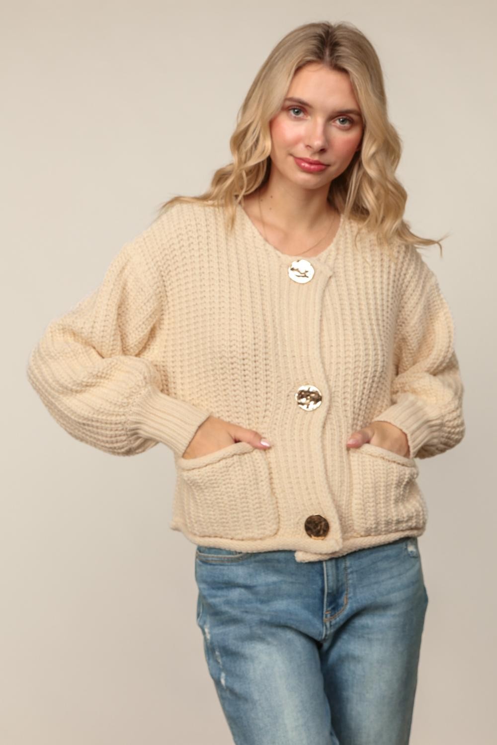 Gold Button Chunky Cardigan