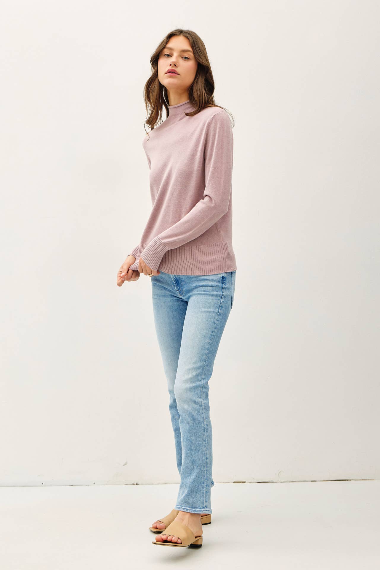 Raw Edge Mock Neck Sweater | Fig