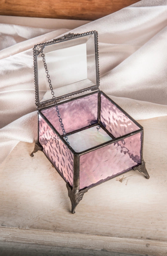 Pink Glass Jewelry Keepsake Trinket Box