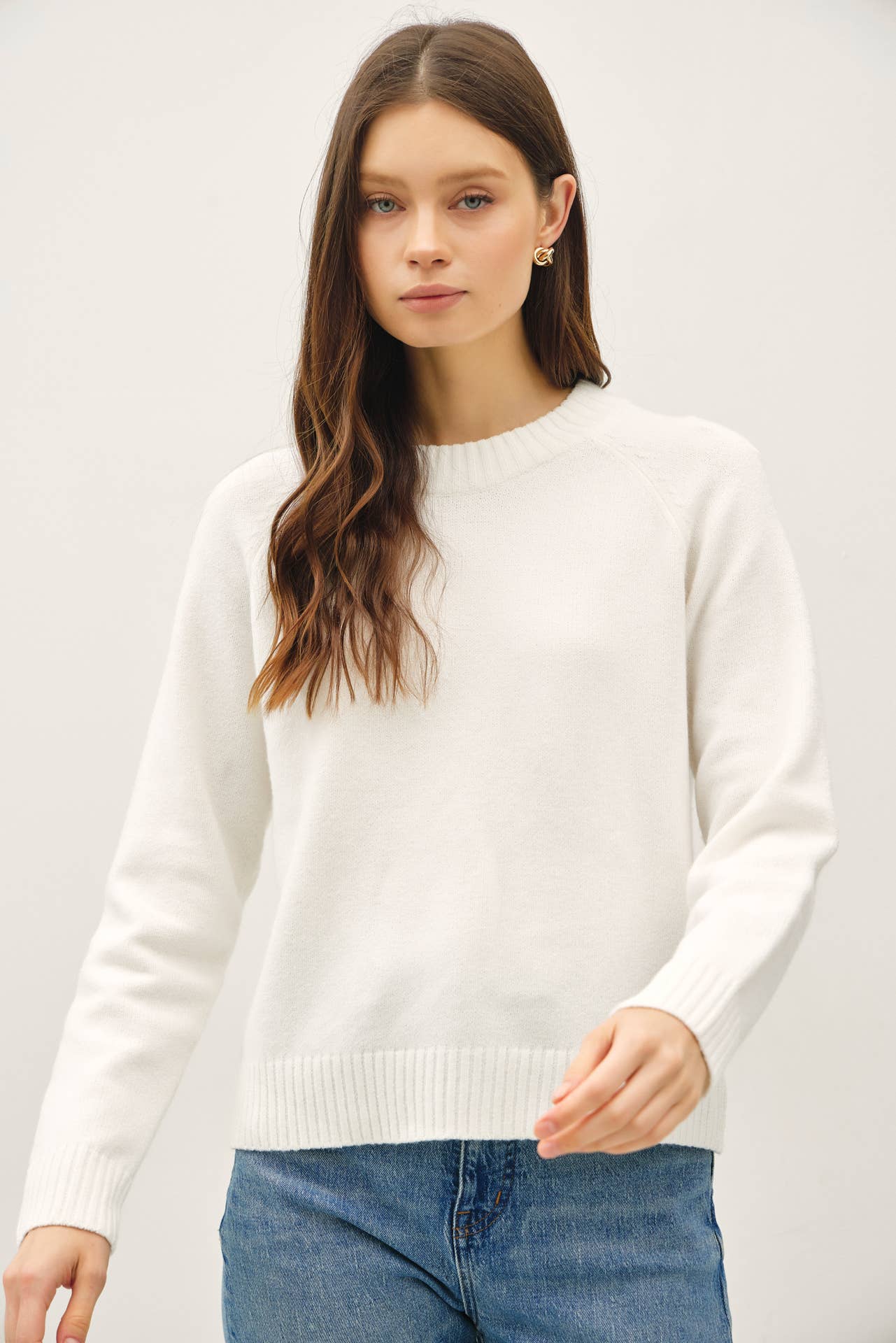 Ribbed Detail Classic Crewneck Sweater