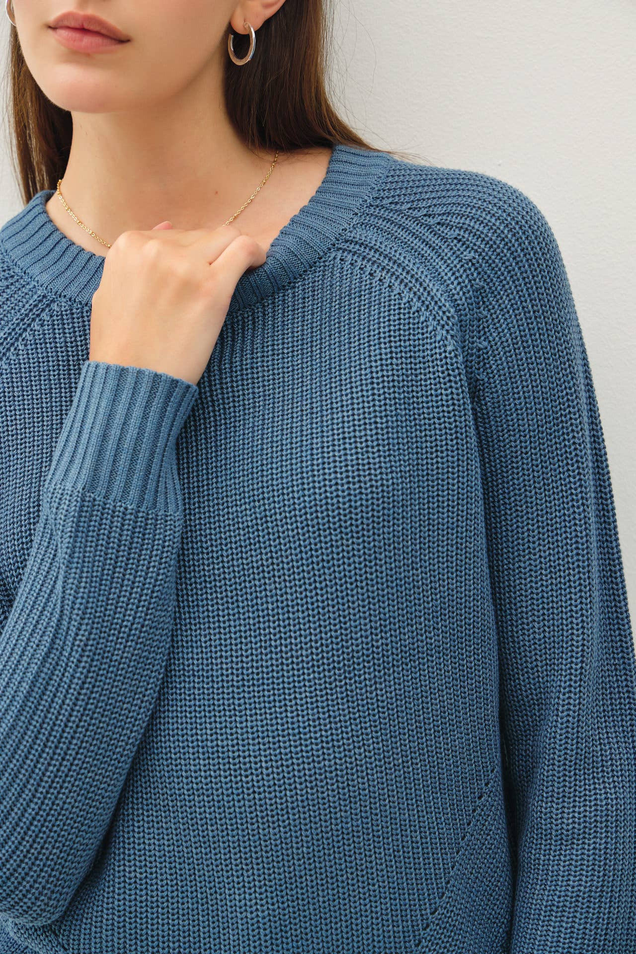 Crew Neck Sweater with Crochet Detail