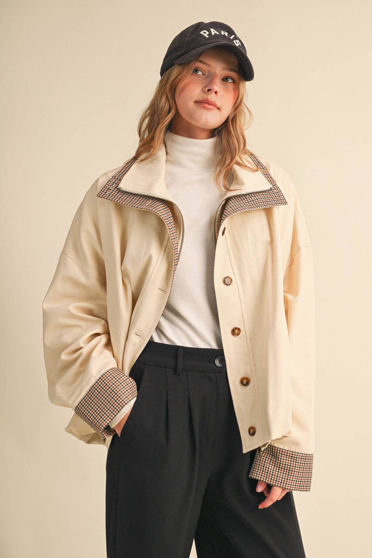 Bubble Hem Houndstooth Coat