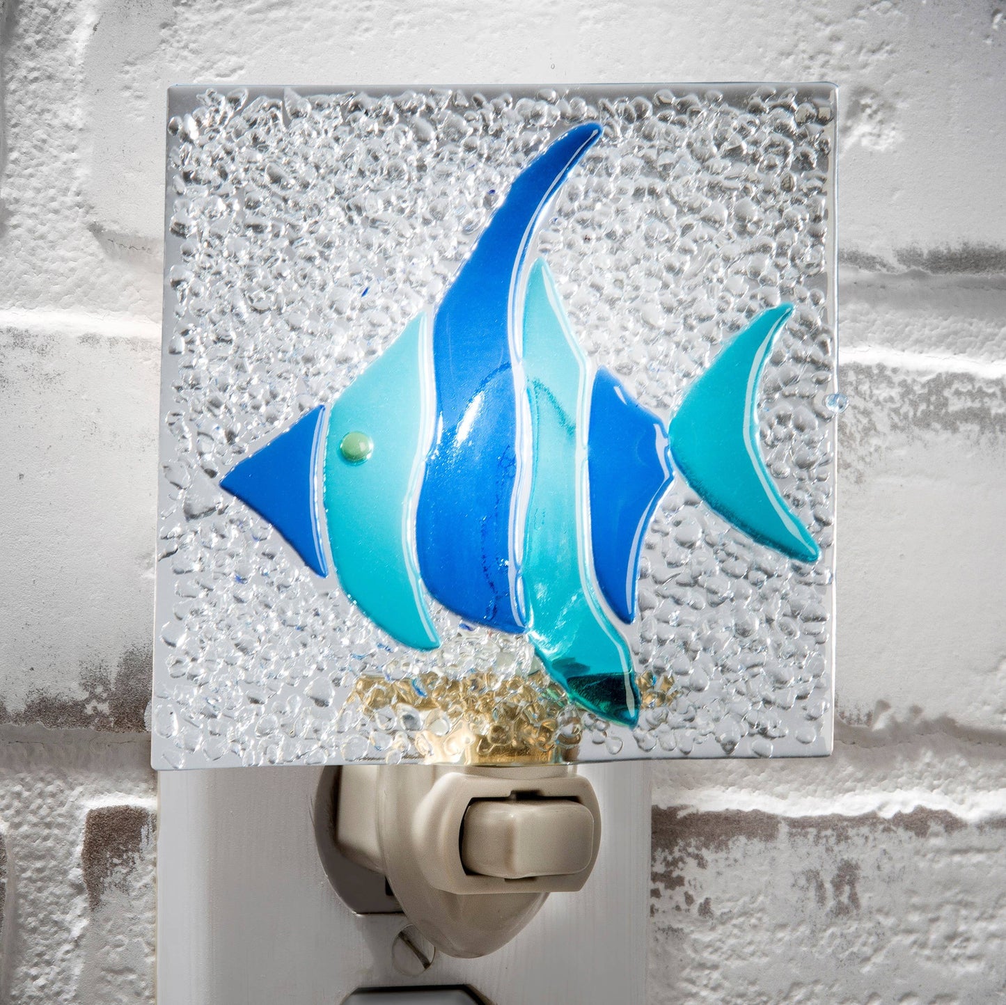 Tropical Blue Fish Fused Glass Night Light
