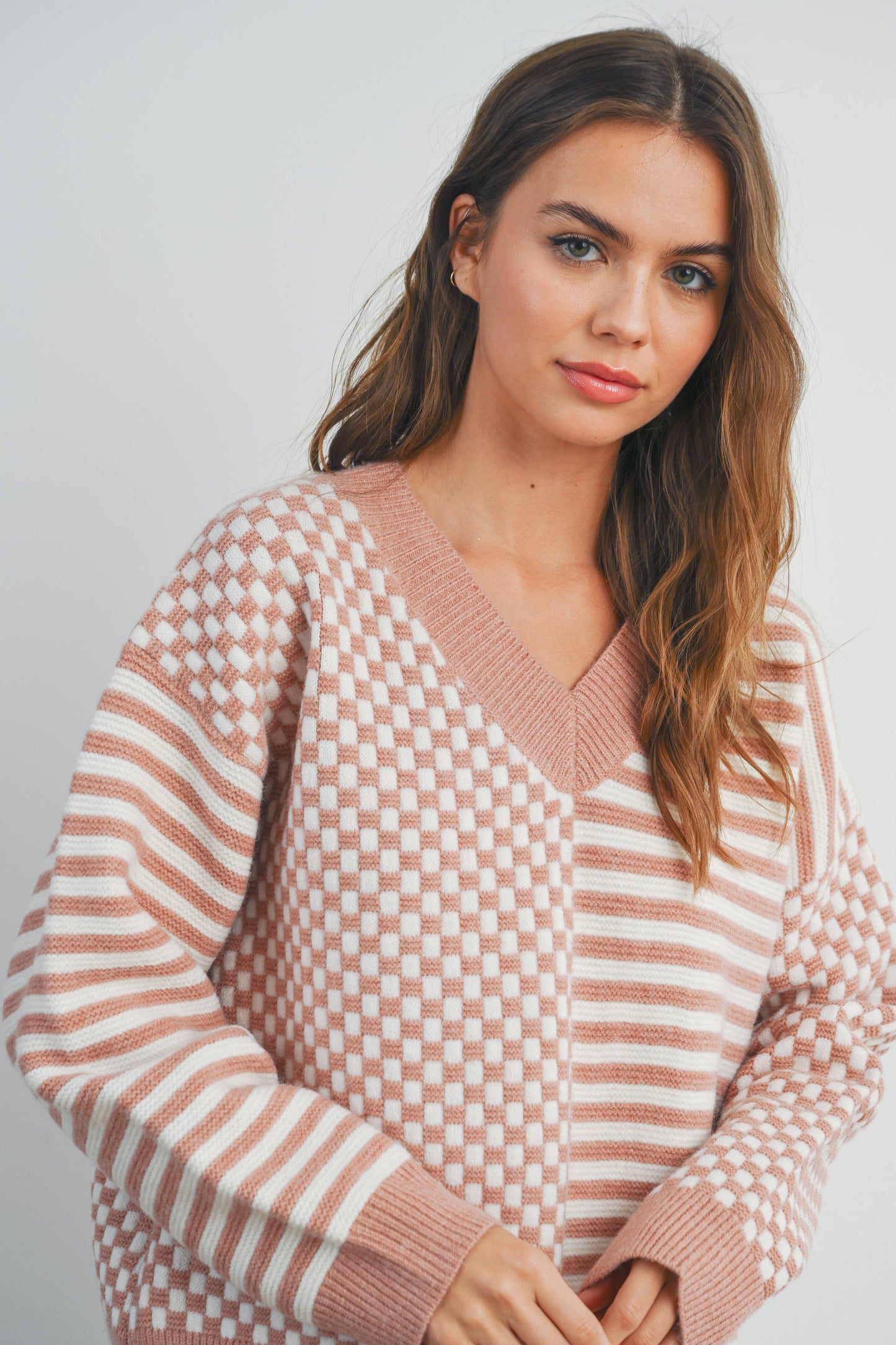 Frenchy Checker Drop Shoulder Sweater