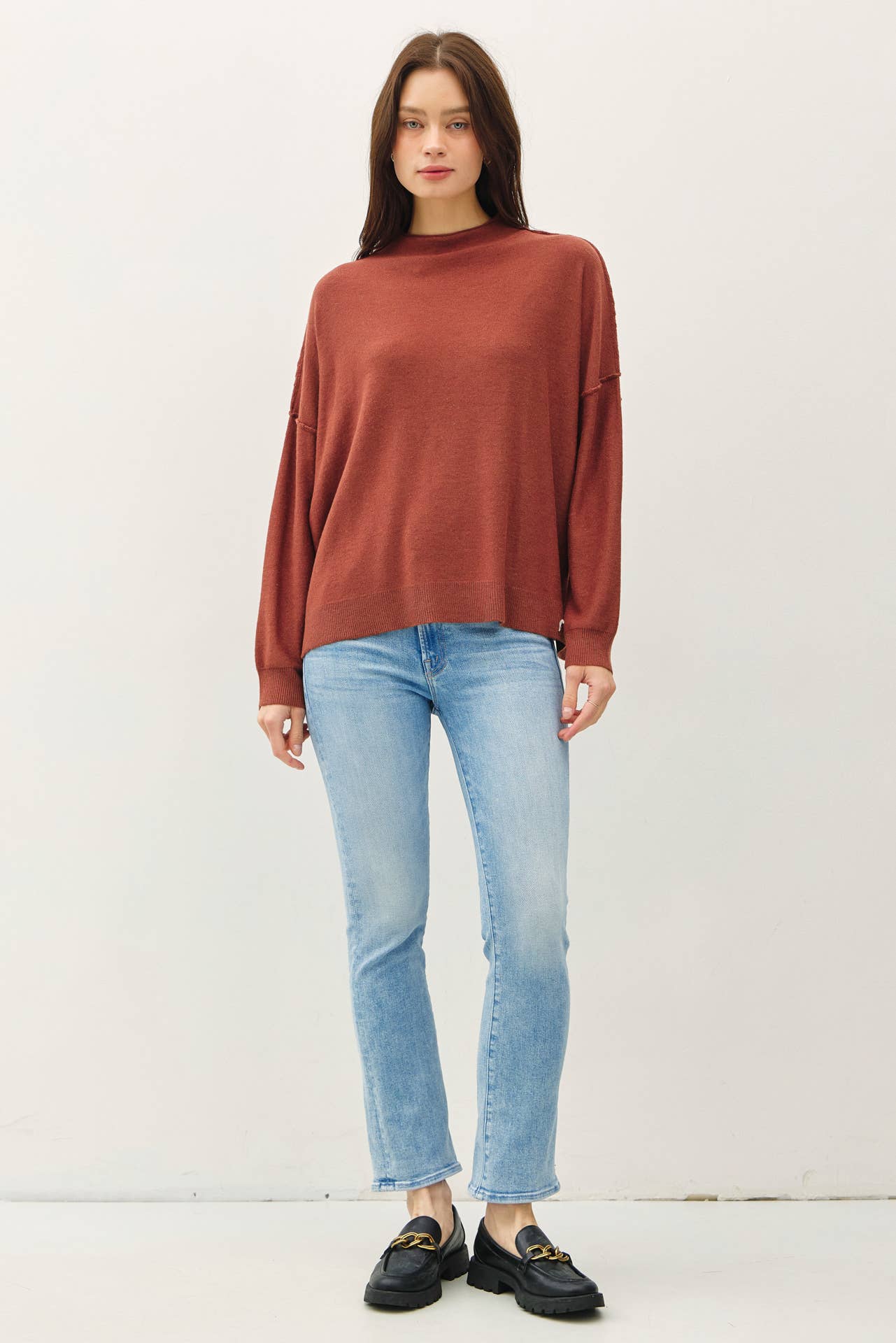 Oversized Mock Neck Sweater | Brick