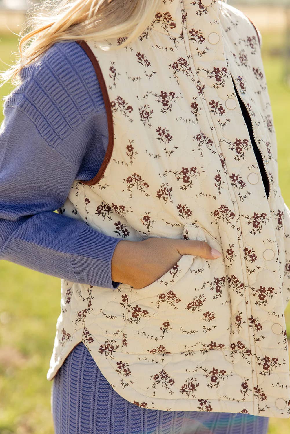 Floral Print Zip Up Quilted Vest