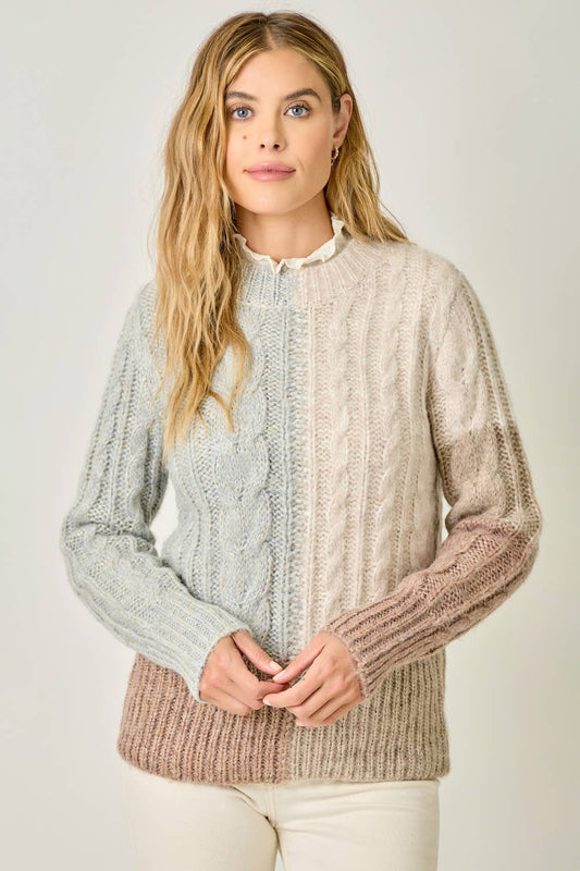 Color Blocked Cable Sweater