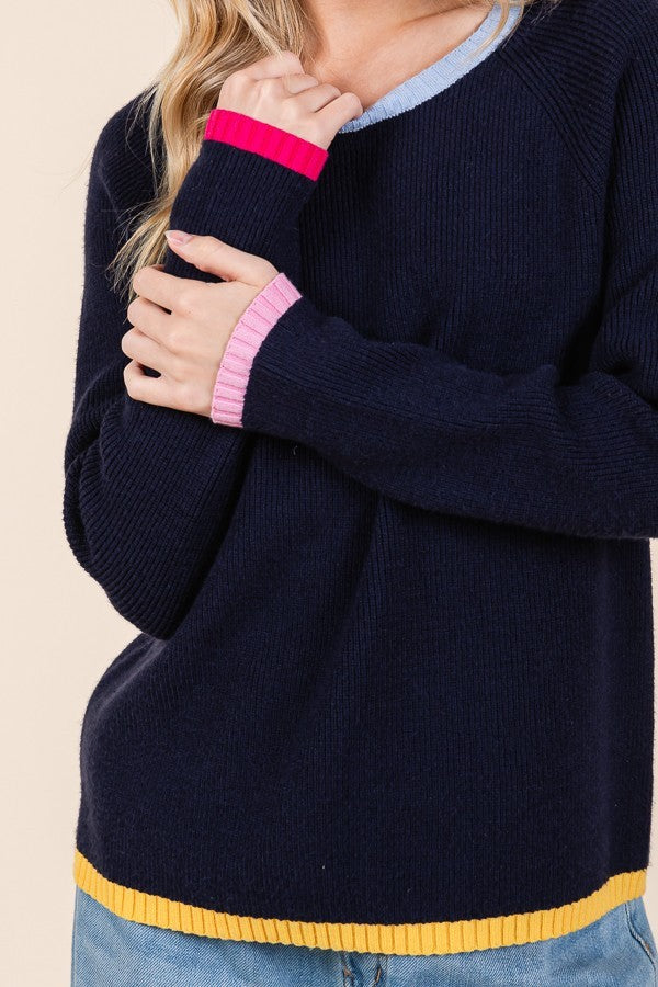Color Edge Long Sleeve Sweater