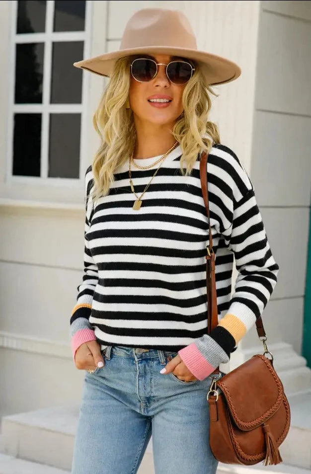 Striped Sleeve Detail Sweater