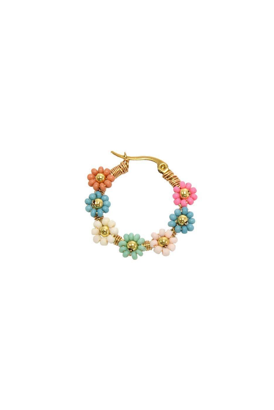 Multi Beaded Daisy Hoop Earrings