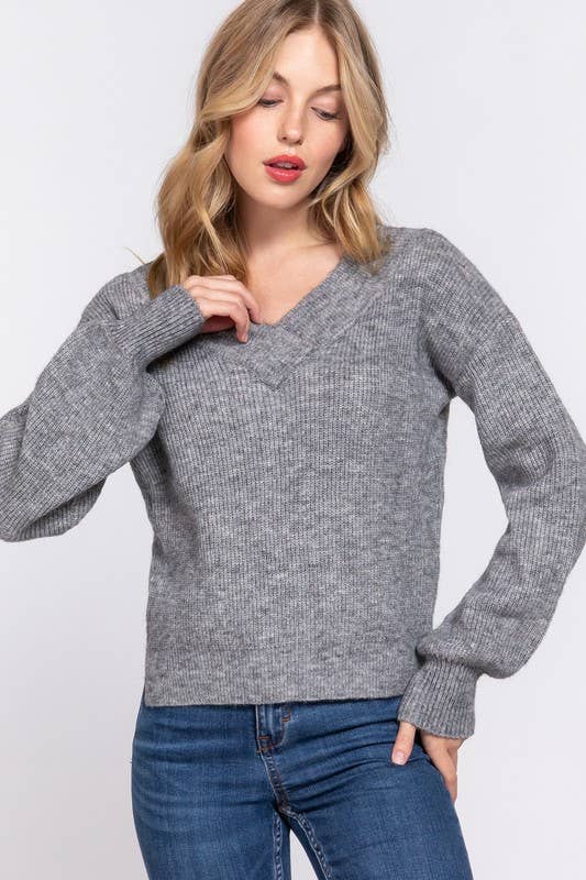 Long Sleeve Double-V Sweater