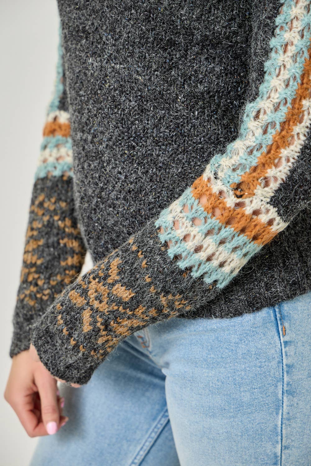 Mock Neck Fair Isle Cuff Sweater