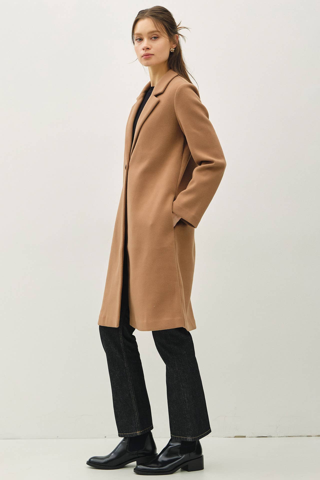 Notched Lapel Single Button Coat