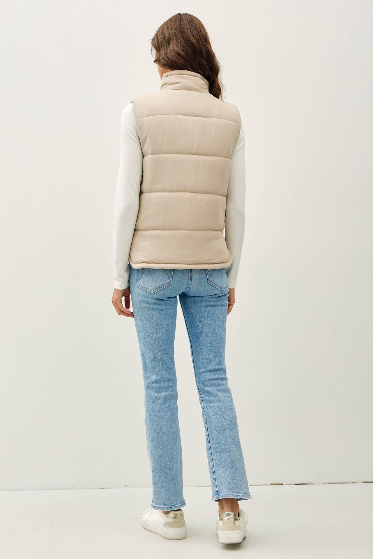 Suede-Like Puffer Vest | Beige