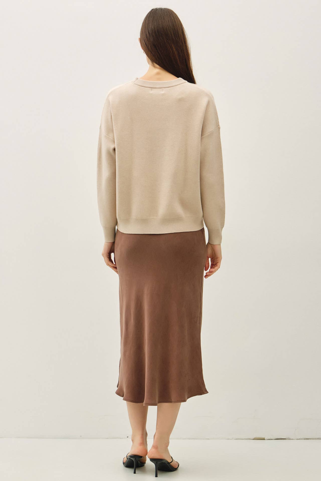 Crew Neck Boxy Sweater | Cream Beige