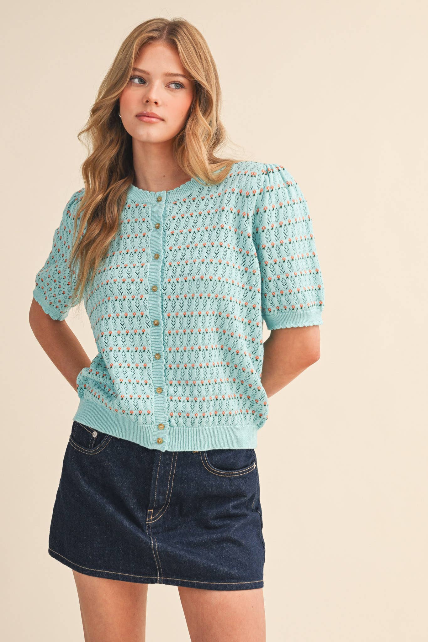Pointelle Puff Sleeve