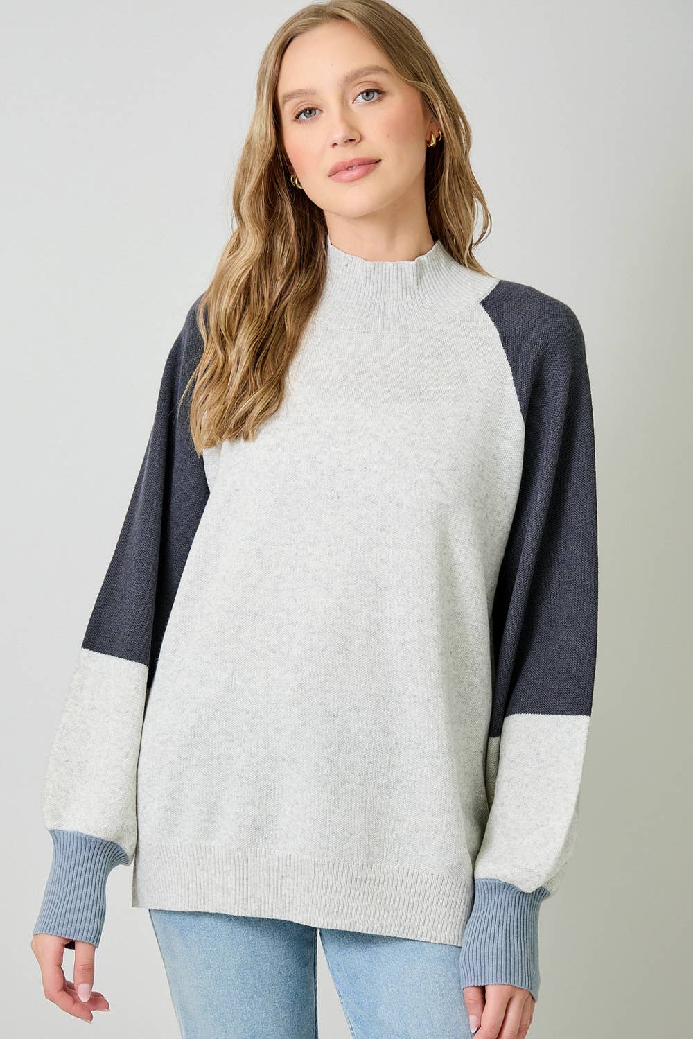 Mock Neck Color Block Sweater