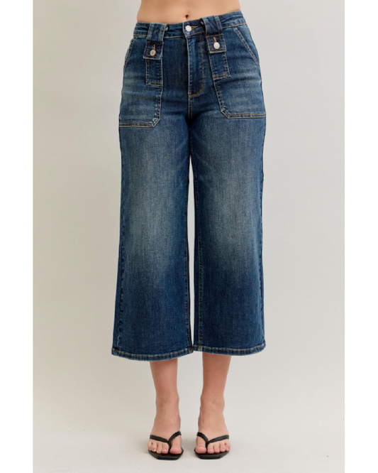 High Waist | Wide Crop | Utility & Patch Pocket Jeans
