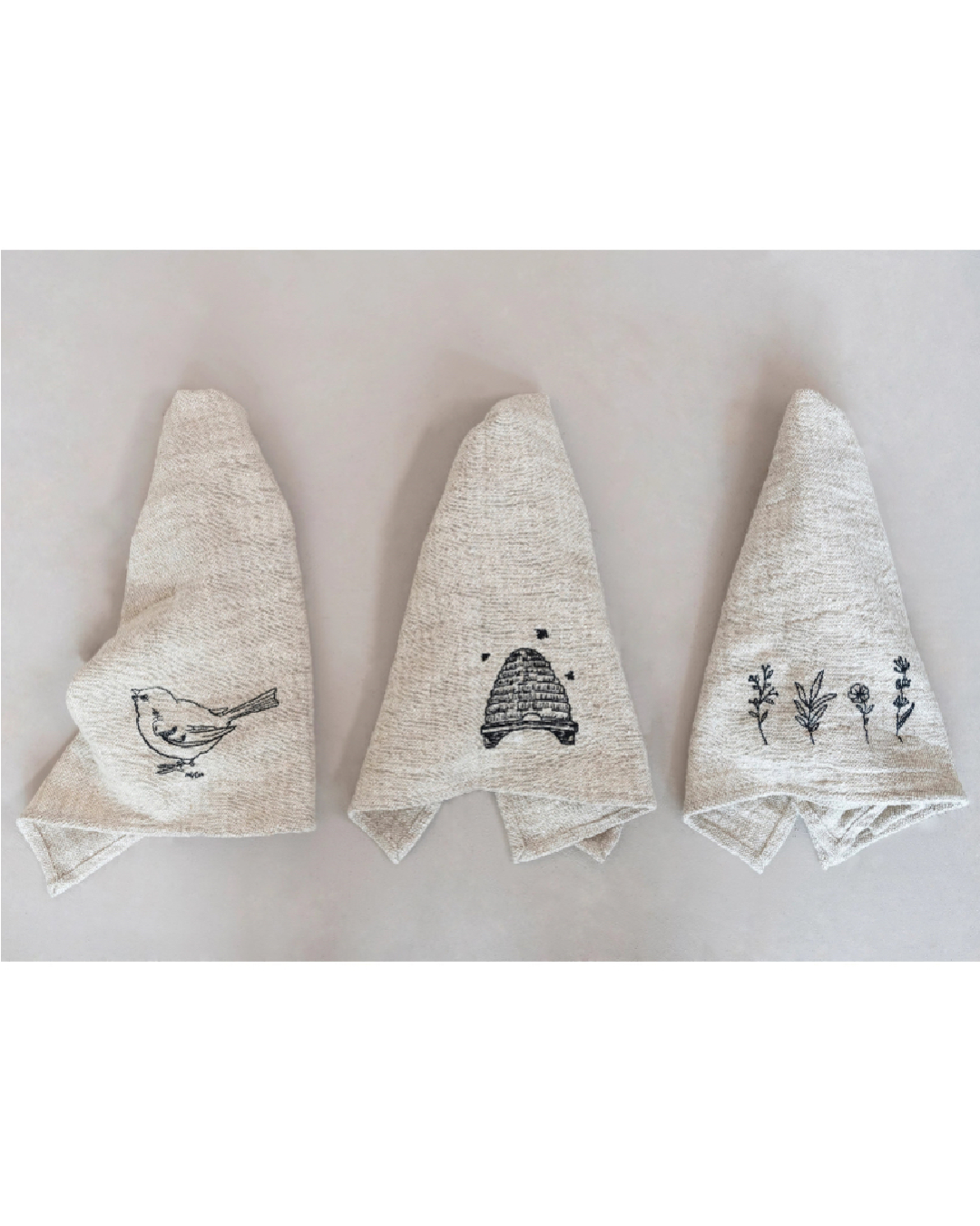 Linen and Cotton Slub Embroidered Tea Towel