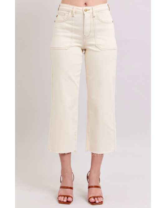 High Waist | Wide Crop | Ecru Pants