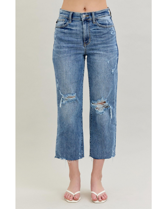 High Waist | Wide Crop | Destroyed Jeans