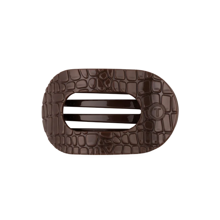 Teleties Flat Round Hair Clip | Brown Crocodile