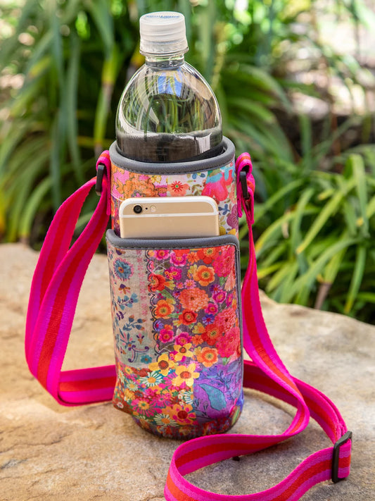 Insulated Water Bottle Carrier | Pink Patchwork