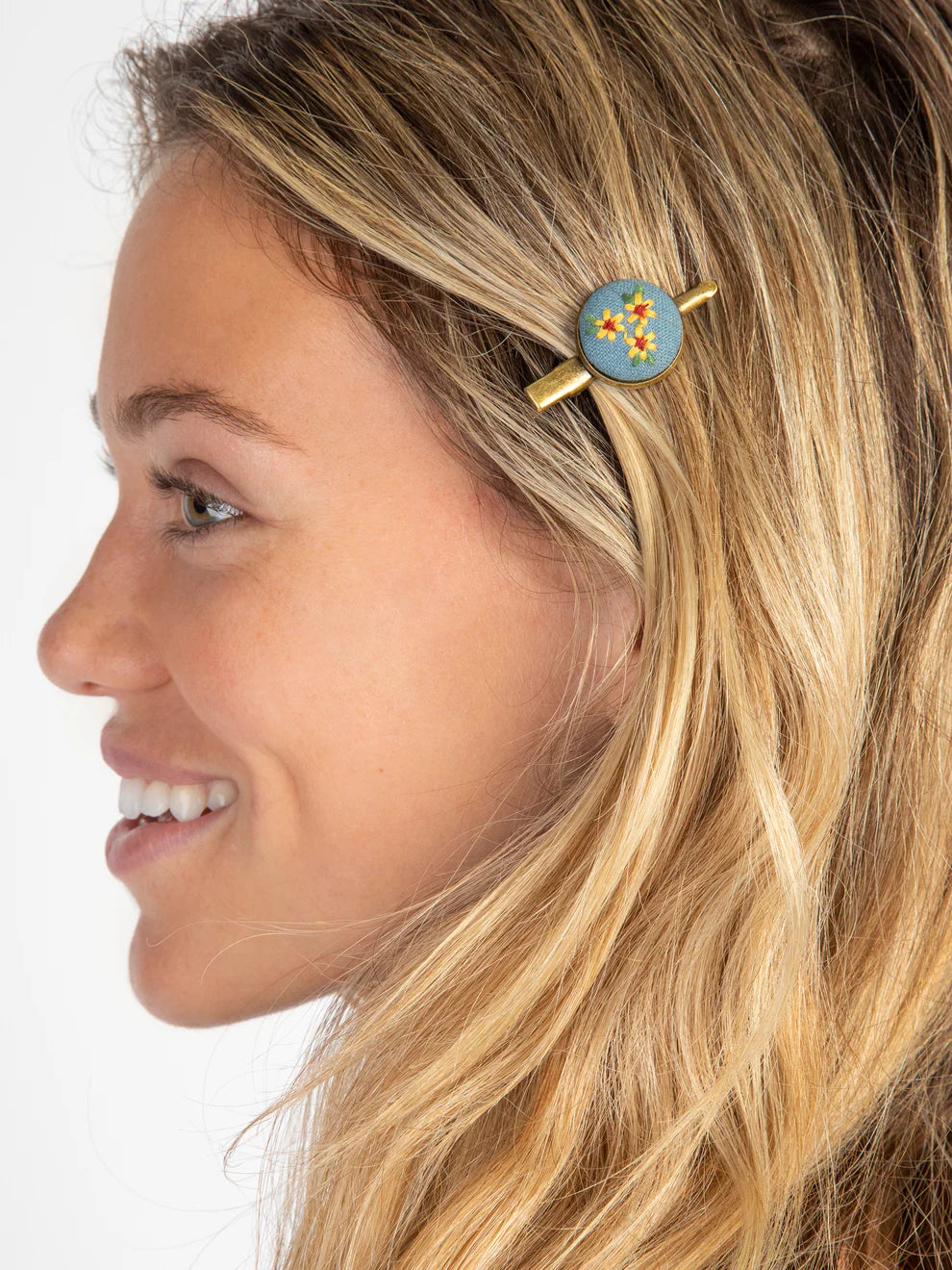 Embroidered Button Hair Clips