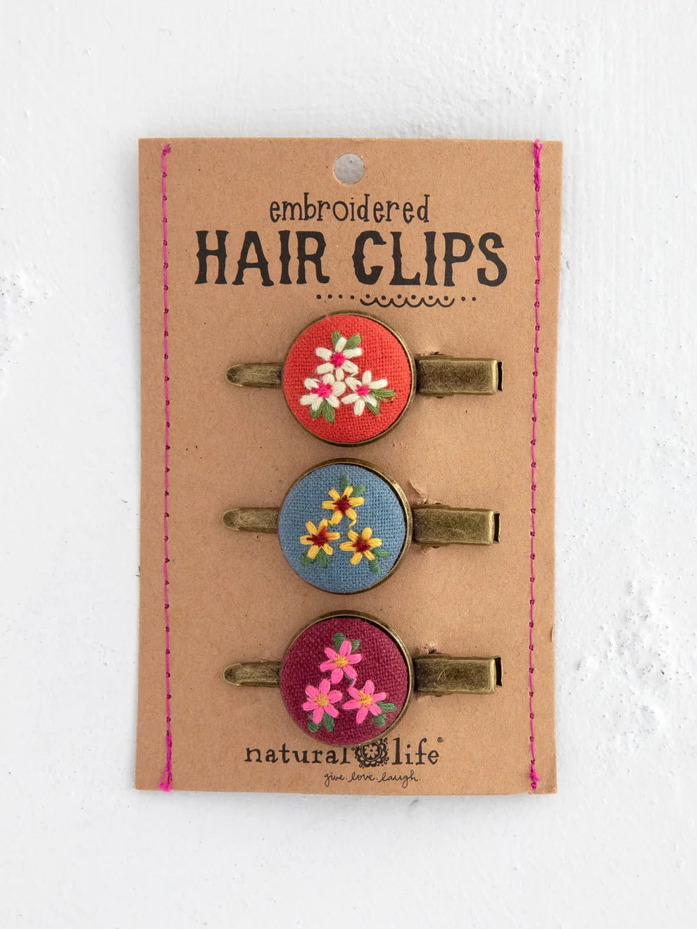 Embroidered Button Hair Clips