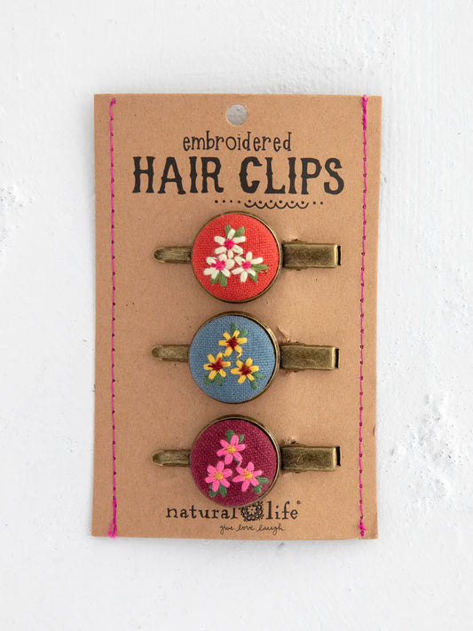Embroidered Button Hair Clips