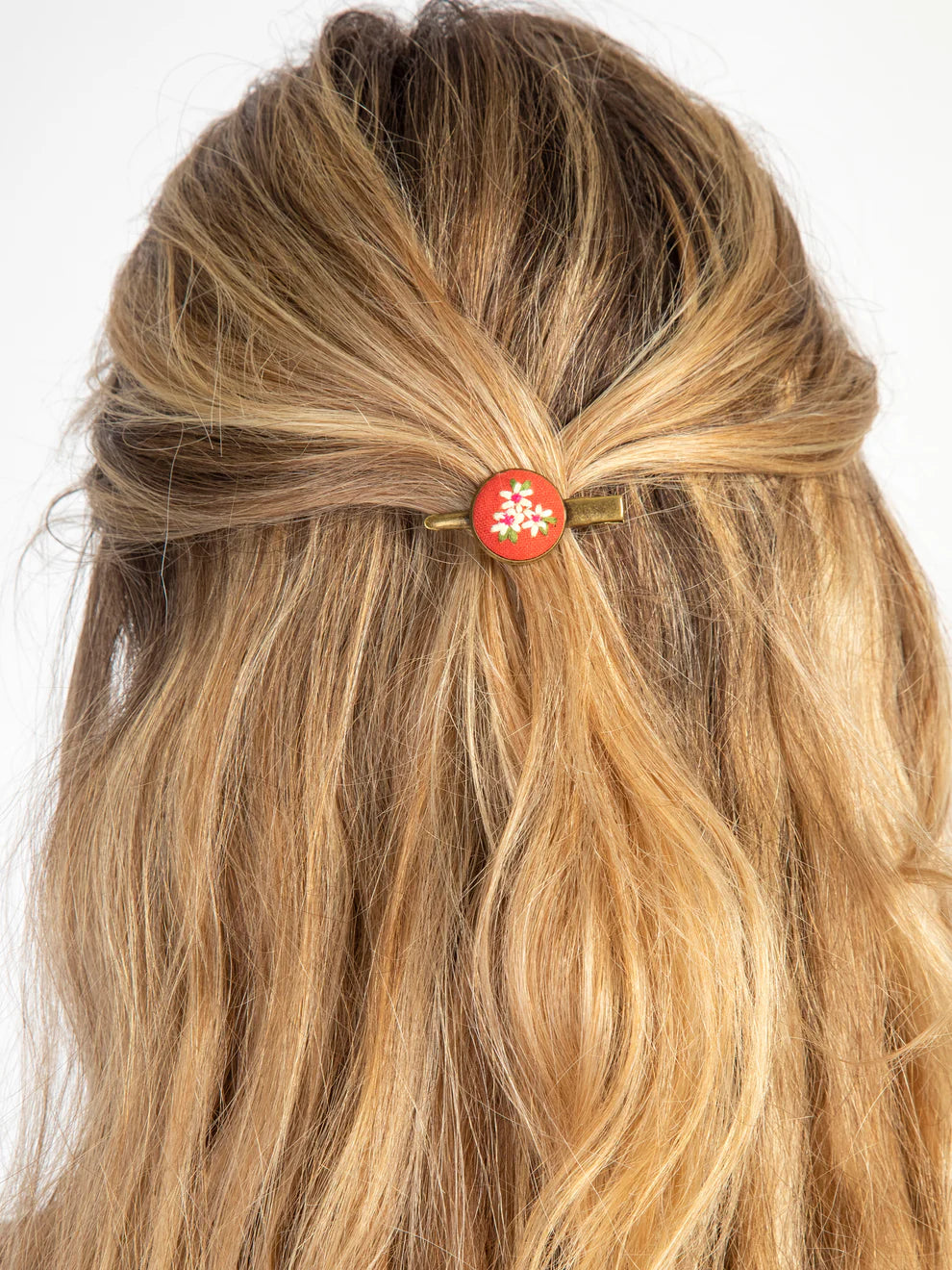 Embroidered Button Hair Clips