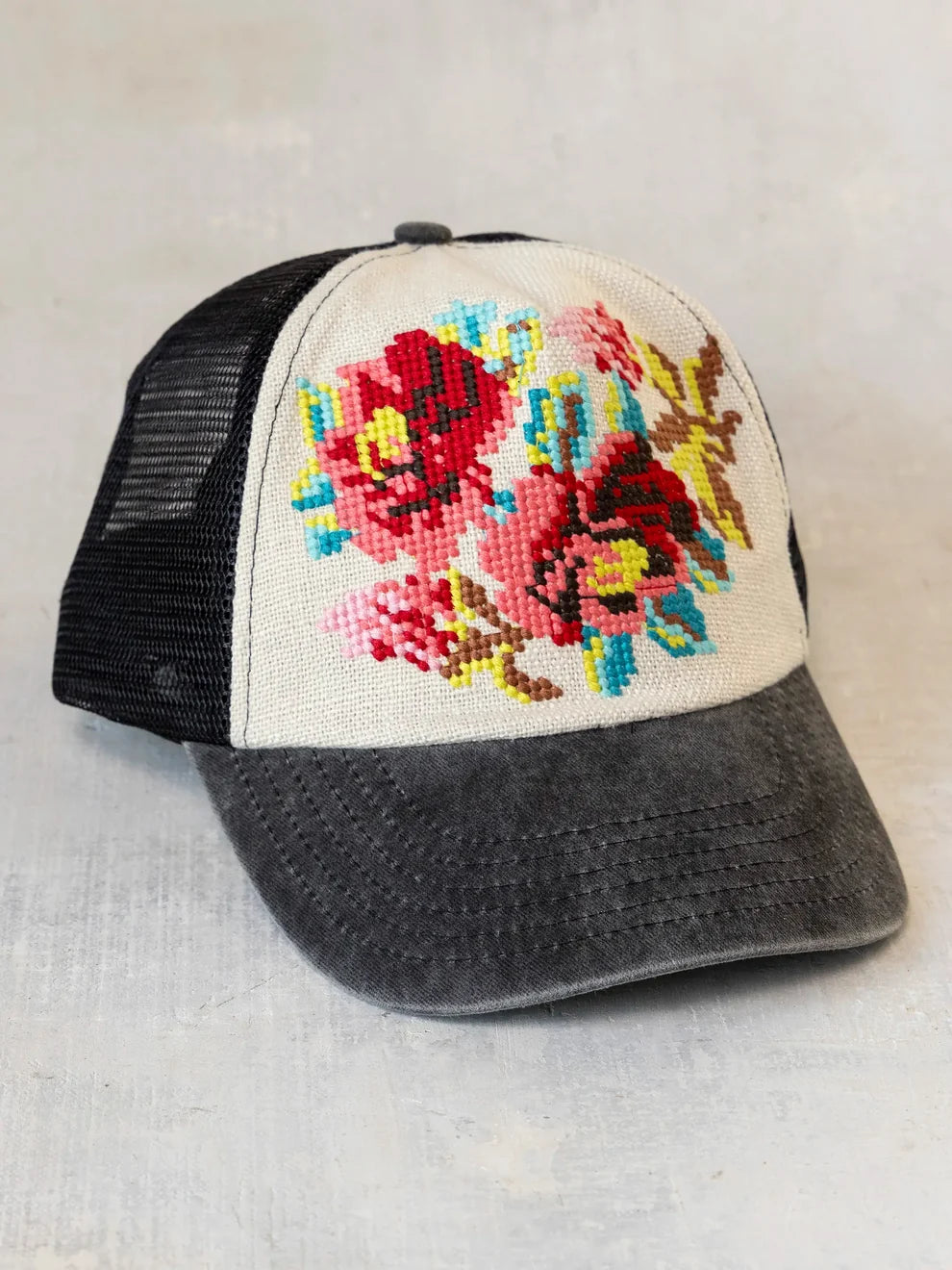 Needlepoint Trucker Hat | Flower