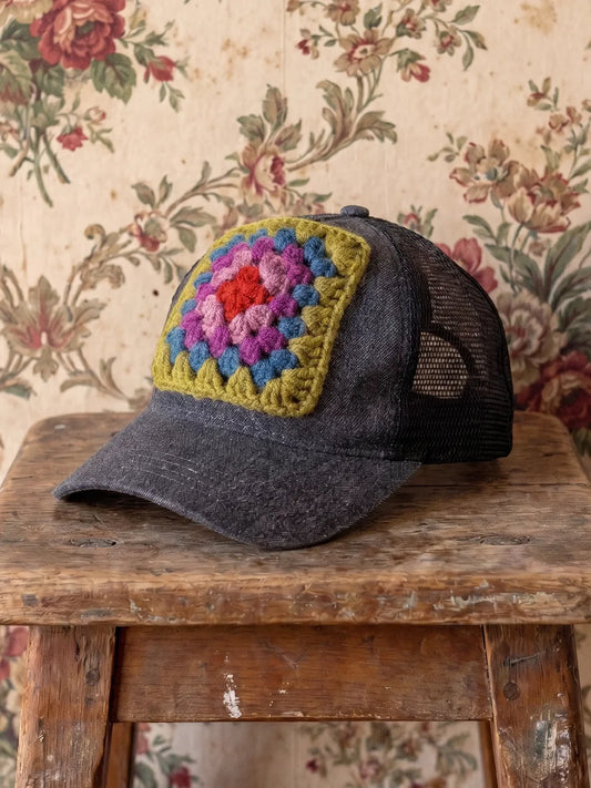 Granny Square Trucker Hat | Charcoal