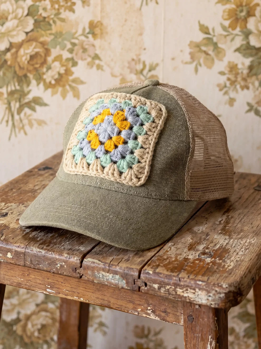 Granny Square Trucker Hat | Green