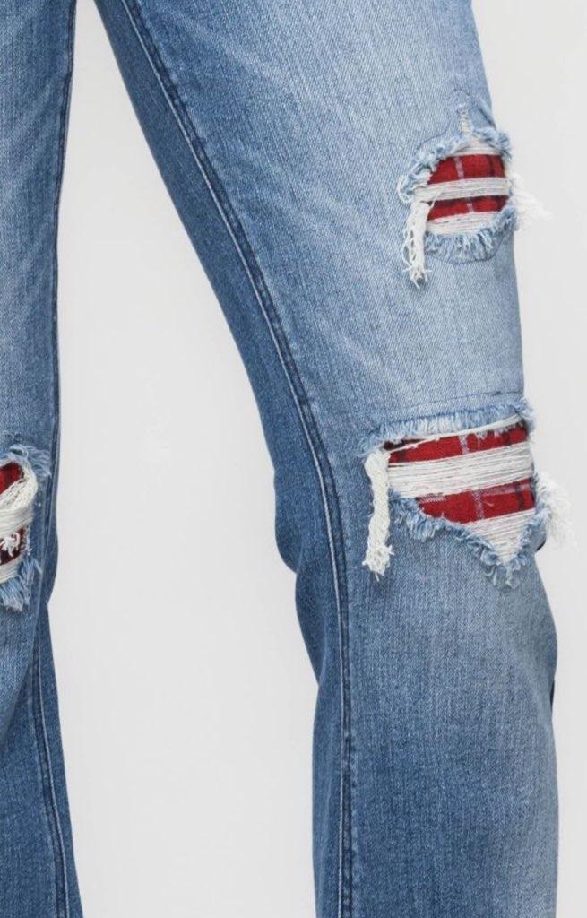 Mid-Rise | Bootcut | Plaid Patch Jeans