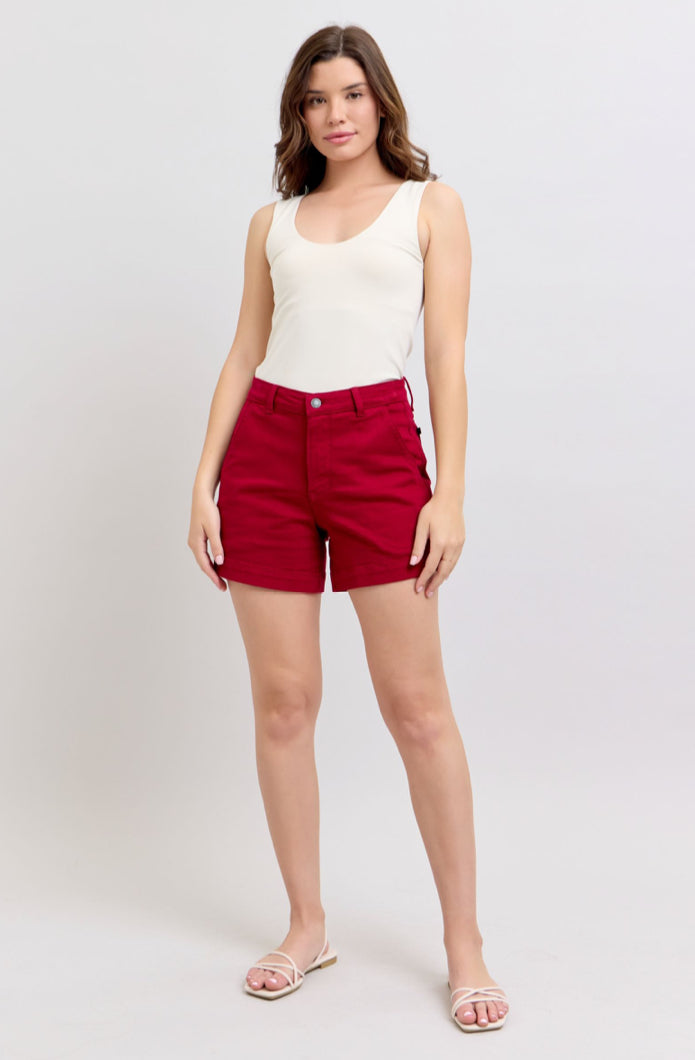 High Waist | Tummy Control Heart Pocket Red Shorts