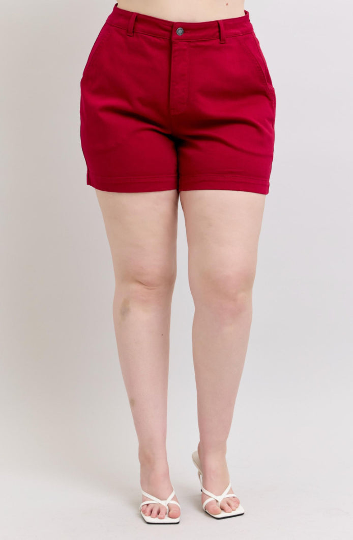 High Waist | Tummy Control Heart Pocket Red Shorts