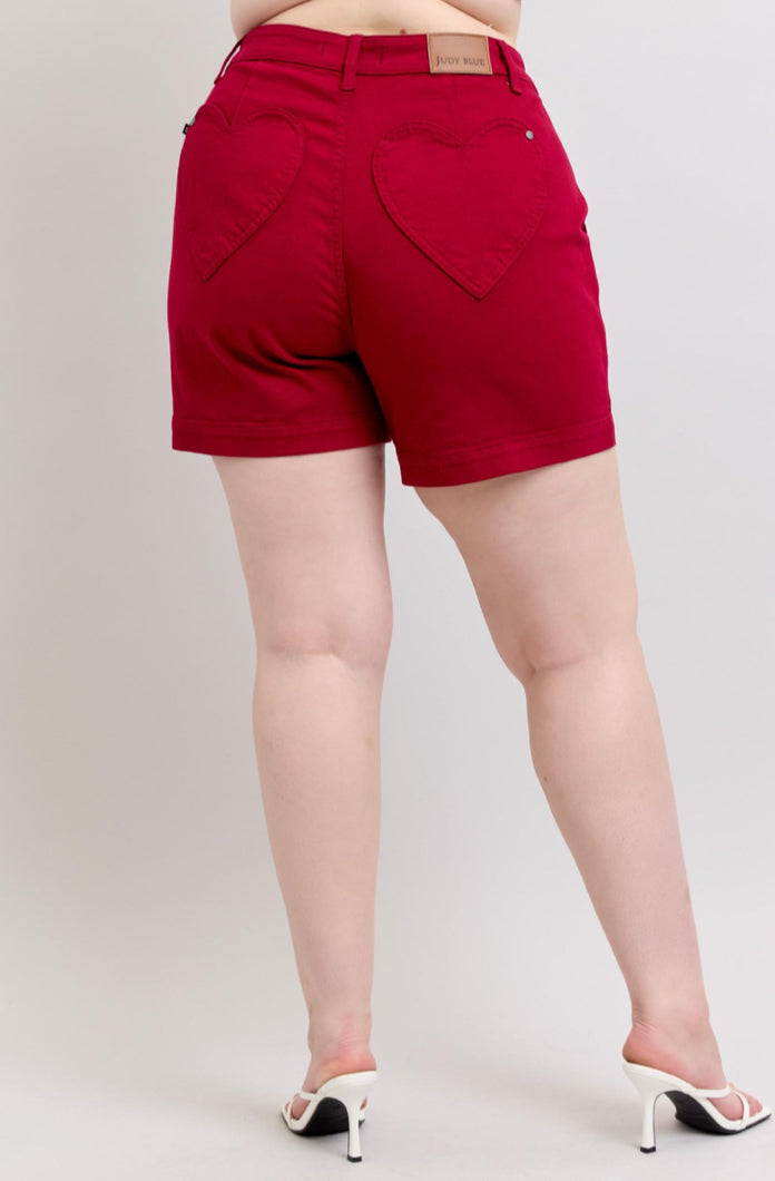 High Waist | Tummy Control Heart Pocket Red Shorts