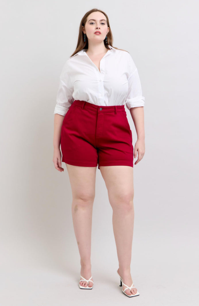 High Waist | Tummy Control Heart Pocket Red Shorts