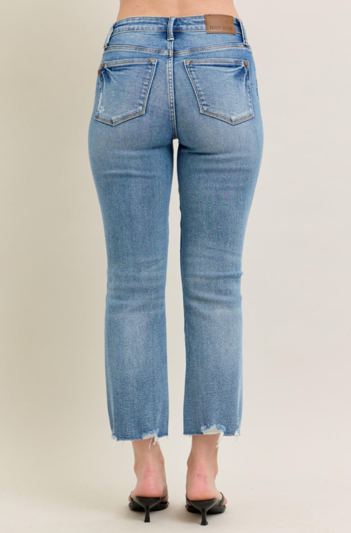 Mid-Rise | Kick Flare | Vintage Wash Destroy Hem Jeans